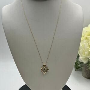 JWBR Vintage 10K Yellow Gold and Diamond‎ Open Heart Love Pendant Necklace